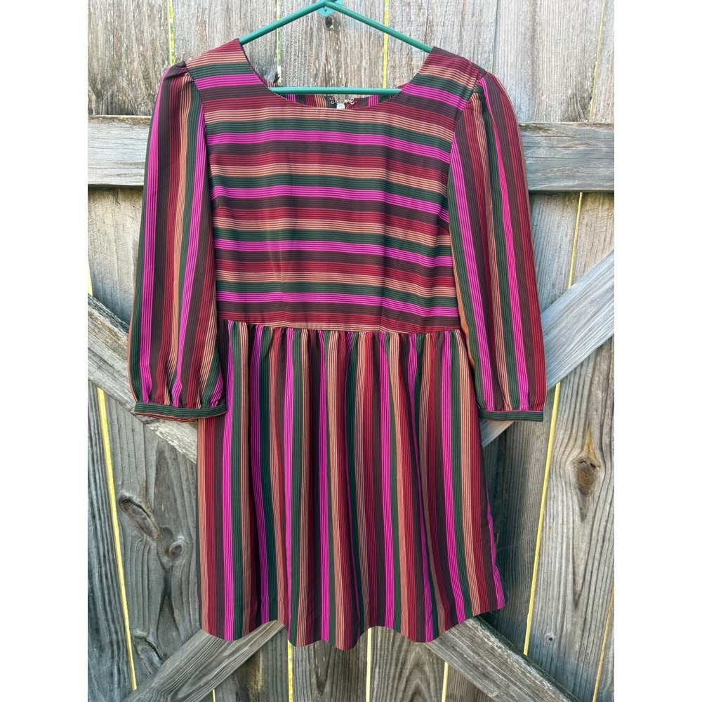 Fossil Womens Multi Color Striped Long Sleeve Mini Dress Pink Green Orange Small